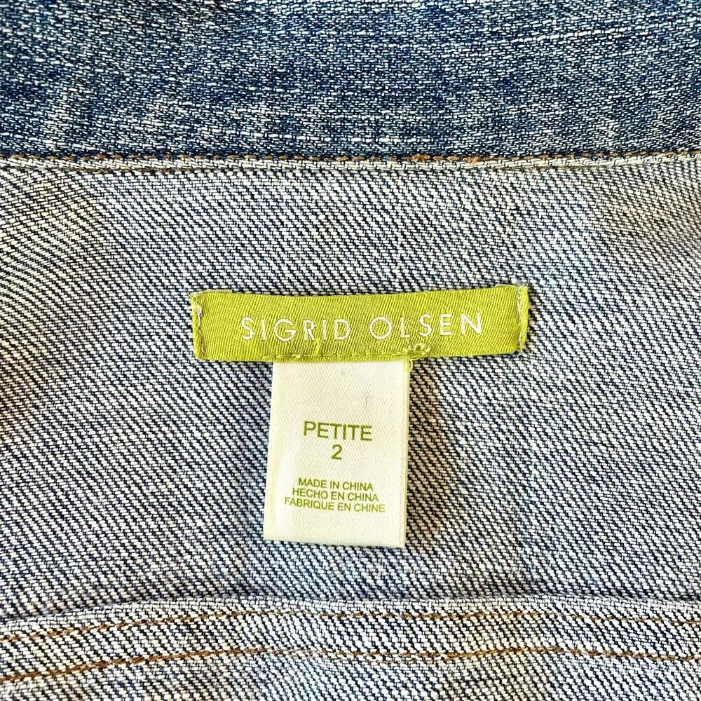 Sigrid Olsen Y2K Crop Denim Jacket Orange Piping Contrast Trim Size 2 Petite - Picture 6 of 10